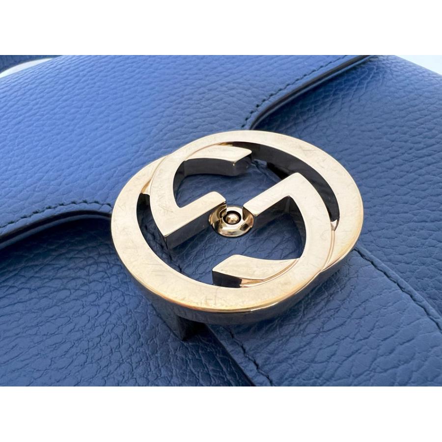 GUCCI グッチ インターロッキングG ショルダーバッグ ハンドバッグ ブルー レザー 510302 美品 GGキャンバス GUCCI グッチ インターロッキングG ショルダーバッグ