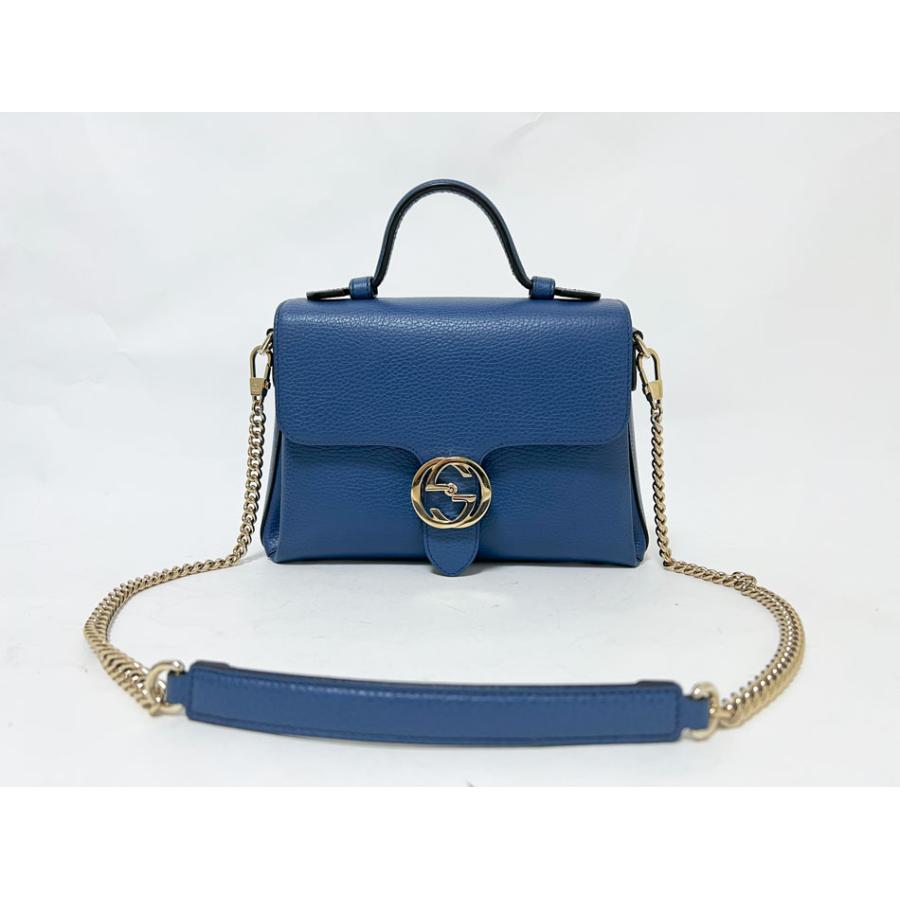 GUCCI グッチ インターロッキングG ショルダーバッグ ハンドバッグ ブルー レザー 510302 美品 GGキャンバス GUCCI グッチ インターロッキングG ショルダーバッグ