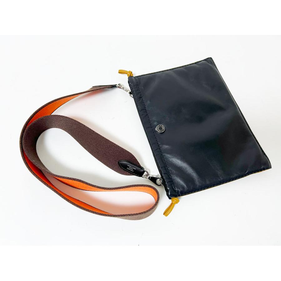 HERMES エルメス ピロ クルードセル 巾着 ポーチ ショルダーバッグ ストラップ ラムスキン ブラック ベージュ U刻印 美品 HERMES（エルメス） ピロ クルードセル 巾着 ポーチ ショルダーバッグ