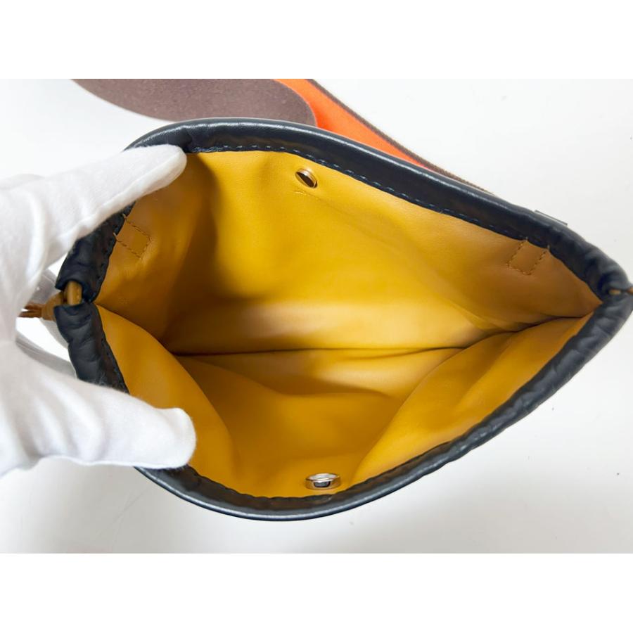 HERMES エルメス ピロ クルードセル 巾着 ポーチ ショルダーバッグ ストラップ ラムスキン ブラック ベージュ U刻印 美品 HERMES（エルメス） ピロ クルードセル 巾着 ポーチ ショルダーバッグ