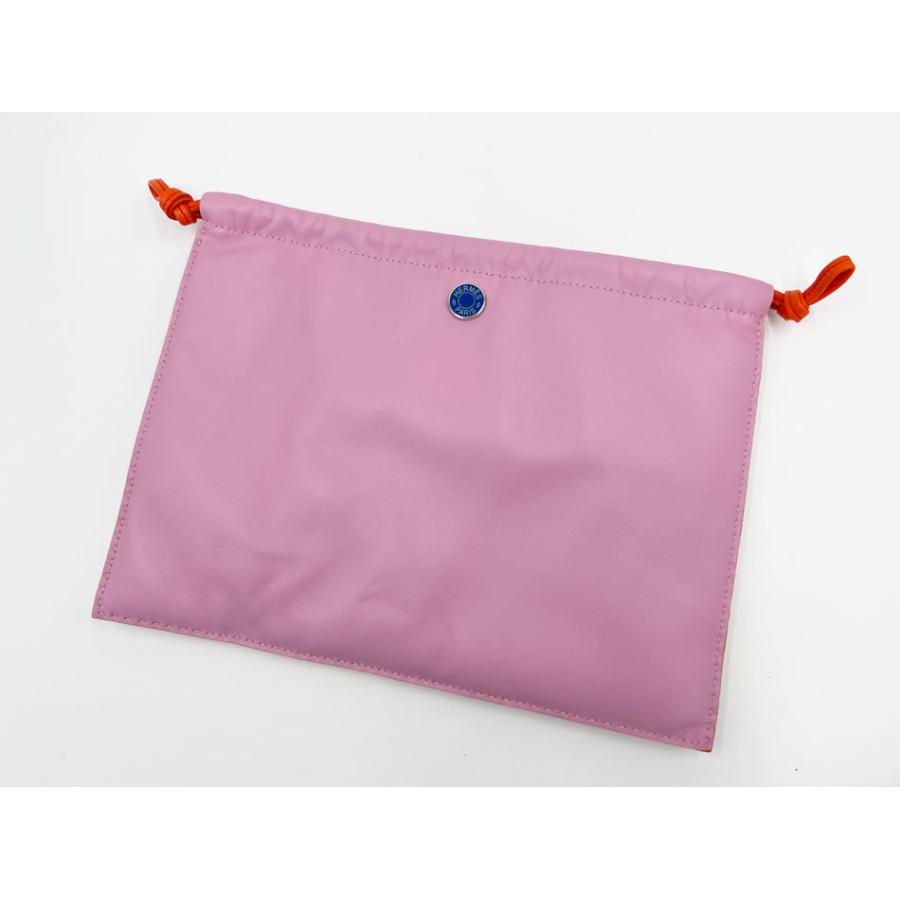 HERMES（エルメス） ピロ ヴェルソ 巾着 ポーチ ラムスキン ピンク