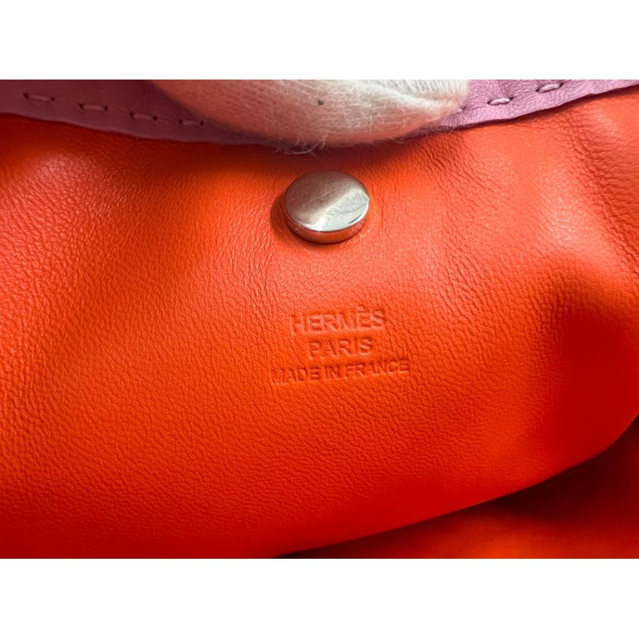 HERMES（エルメス） ピロ ヴェルソ 巾着 ポーチ ラムスキン ピンク