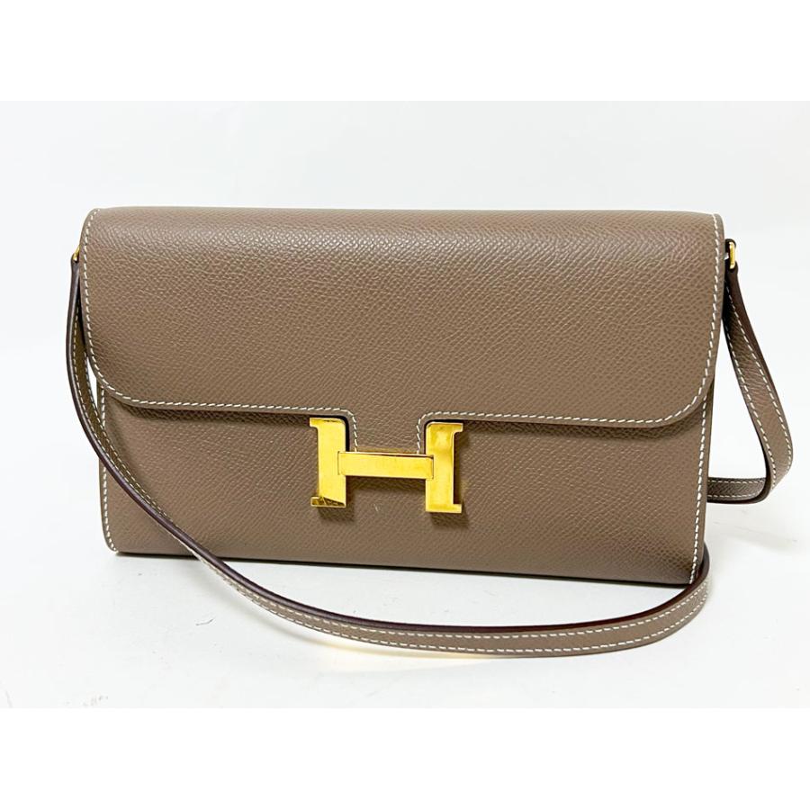 HERMES エルメス コンスタンストゥーゴー ロングウォレット 長財布 ショルダーポーチ エプソン エトープ グレー ゴールド金具 W刻印 | Constance