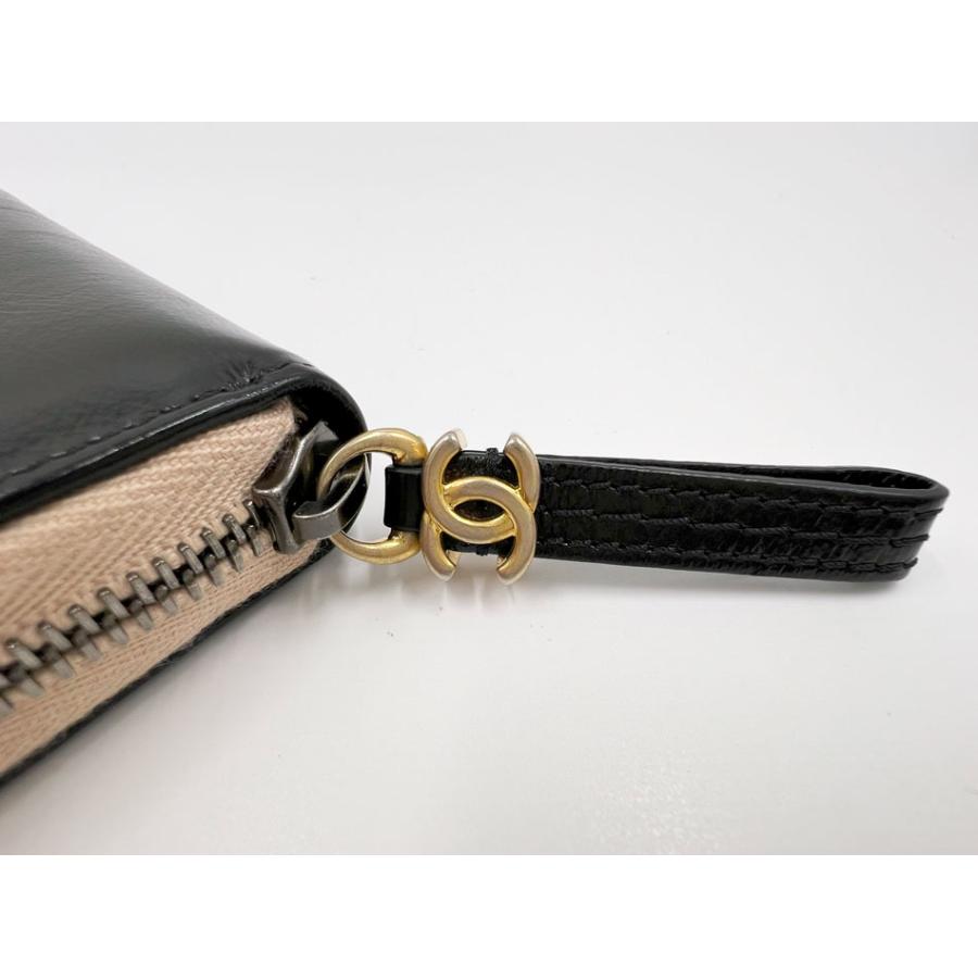 CHANEL シャネル ファスナー 長財布 ロングジップ ガブリエル ドゥ シャネル カーフスキン ベージュ ブラック A84388 美品 CHANEL（シャネル） ファスナー 長財布 ロングジップ ガブリエル ドゥ