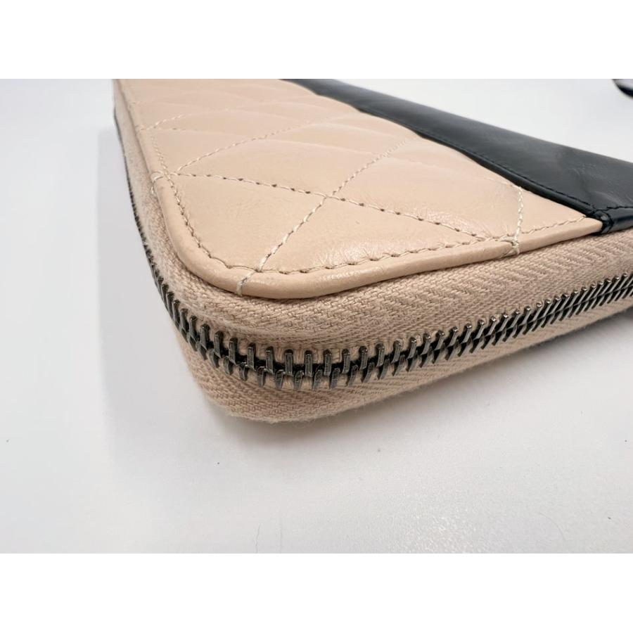 CHANEL シャネル ファスナー 長財布 ロングジップ ガブリエル ドゥ シャネル カーフスキン ベージュ ブラック A84388 美品 CHANEL（シャネル） ファスナー 長財布 ロングジップ ガブリエル ドゥ