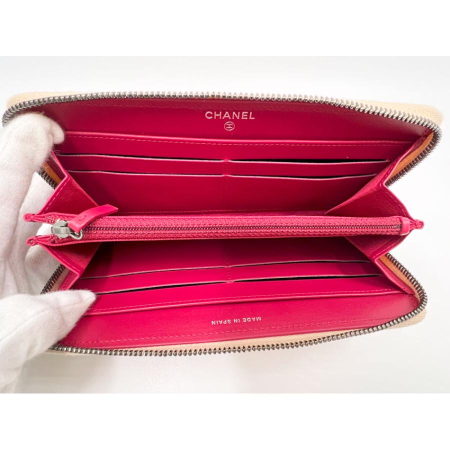 CHANEL シャネル ファスナー 長財布 ロングジップ ガブリエル ドゥ シャネル カーフスキン ベージュ ブラック A84388 美品 CHANEL（シャネル） ファスナー 長財布 ロングジップ ガブリエル ドゥ
