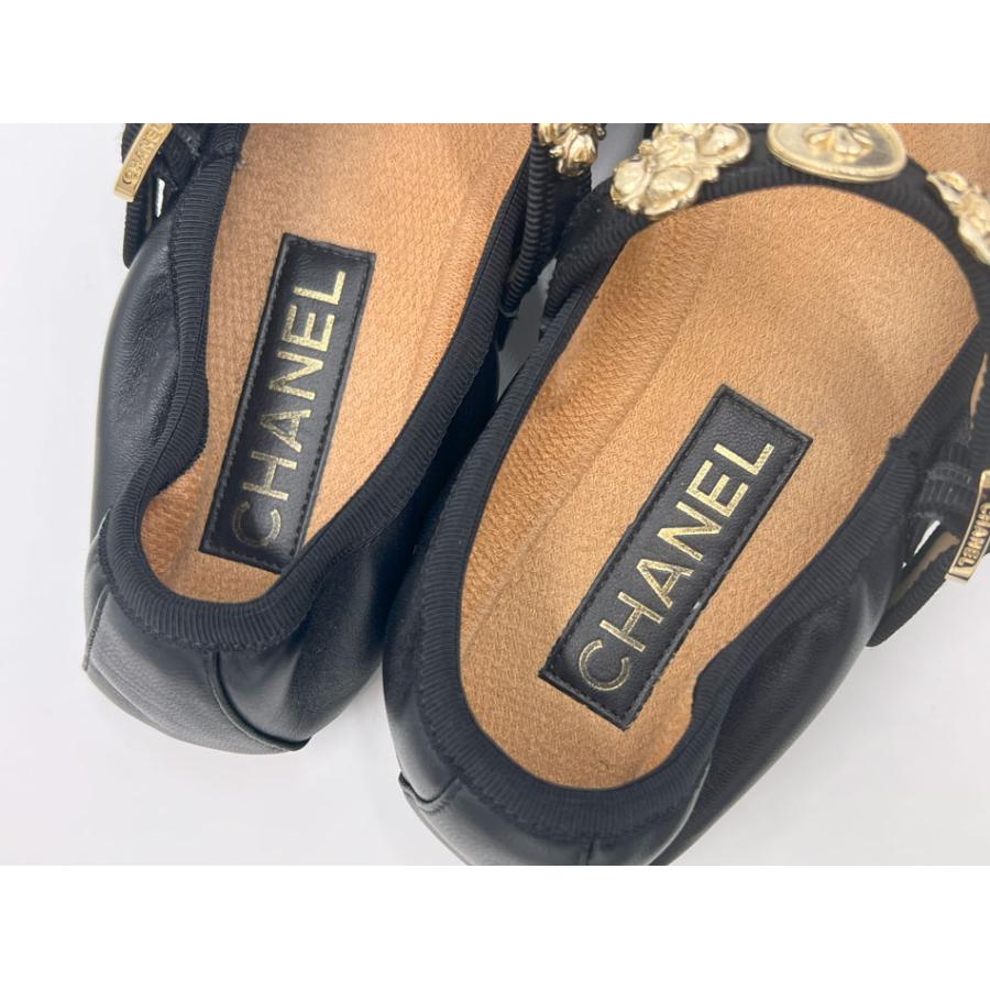 CHANEL ブラック レザー メリージェーン フラットシューズ コメ兵｜シャネル CHANEL メリージェーン G46467X01000 フラット