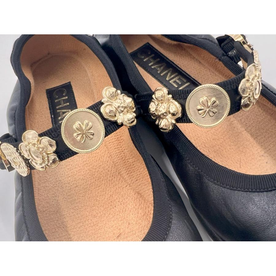 CHANEL シャネル レディース フラット シューズ 靴 Mary Janes メリージェーン ラムスキン ブラック サイズ:38.5 24A G45778 X01000 94305 CHANEL（シャネル） レディース フラット シューズ 靴 Mary Janes