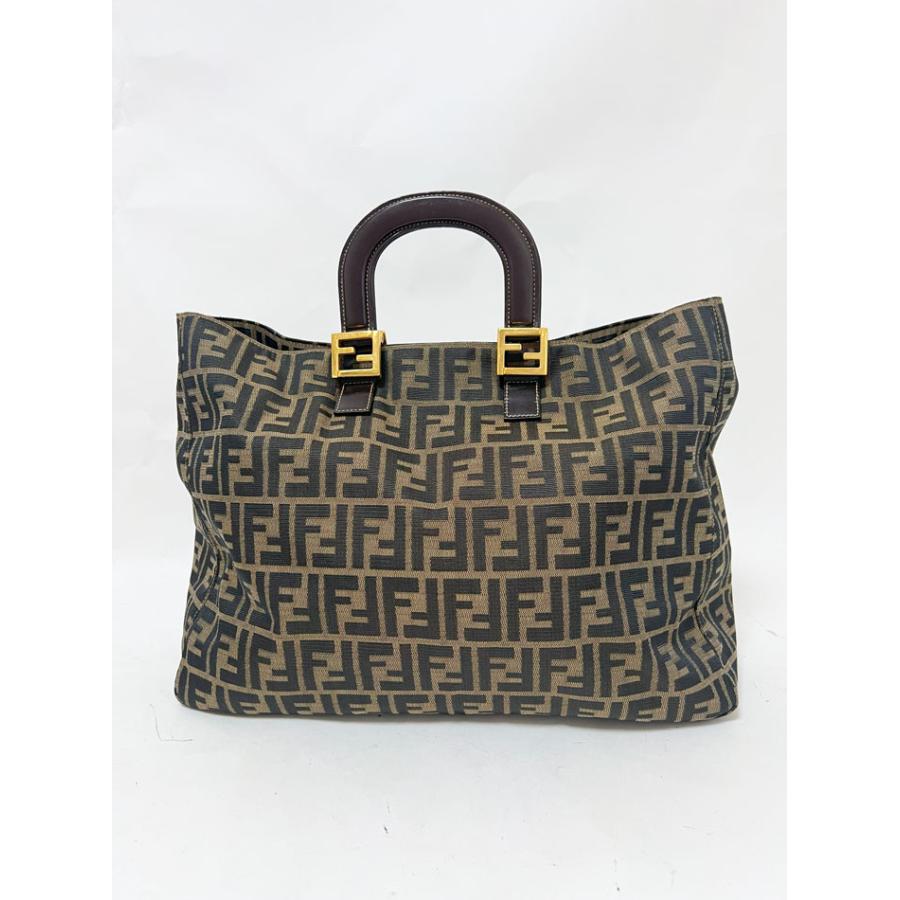 美品　フェンディ　トートバッグ　ズッカ柄　キャンバス×レザー　ブラウン系 FENDI（フェンディ） トートバッグ ズッカ柄 キャンバス レザー
