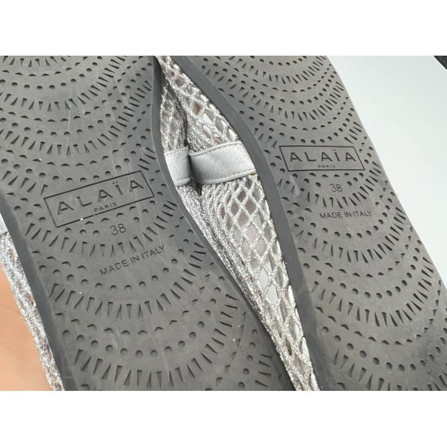 ALAIA アライア レディース フィッシュネット製バレリーナ ストラップ バレエシューズ フラットシューズ ARGENT シルバー サイズ：38 AA3A029TK028 - 090 ALAIA（アライア） レディース フィッシュネット製バレリーナ