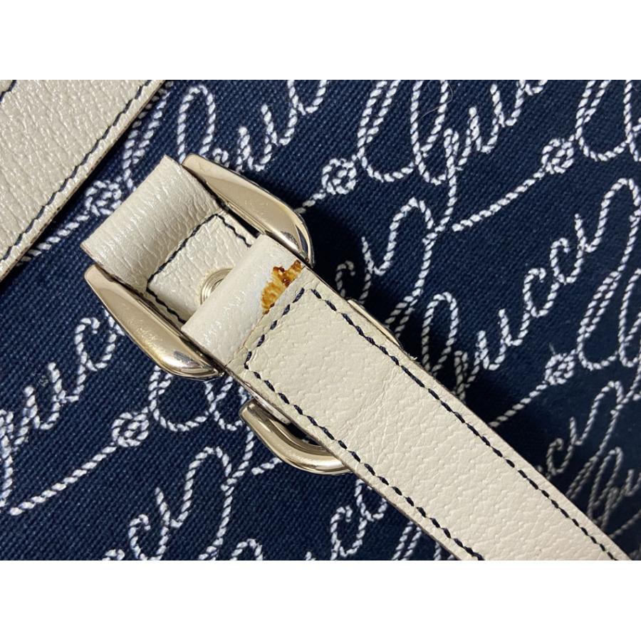 GUCCI（グッチ） 送料無料 トートバッグ キャンバス レザー ネイビー