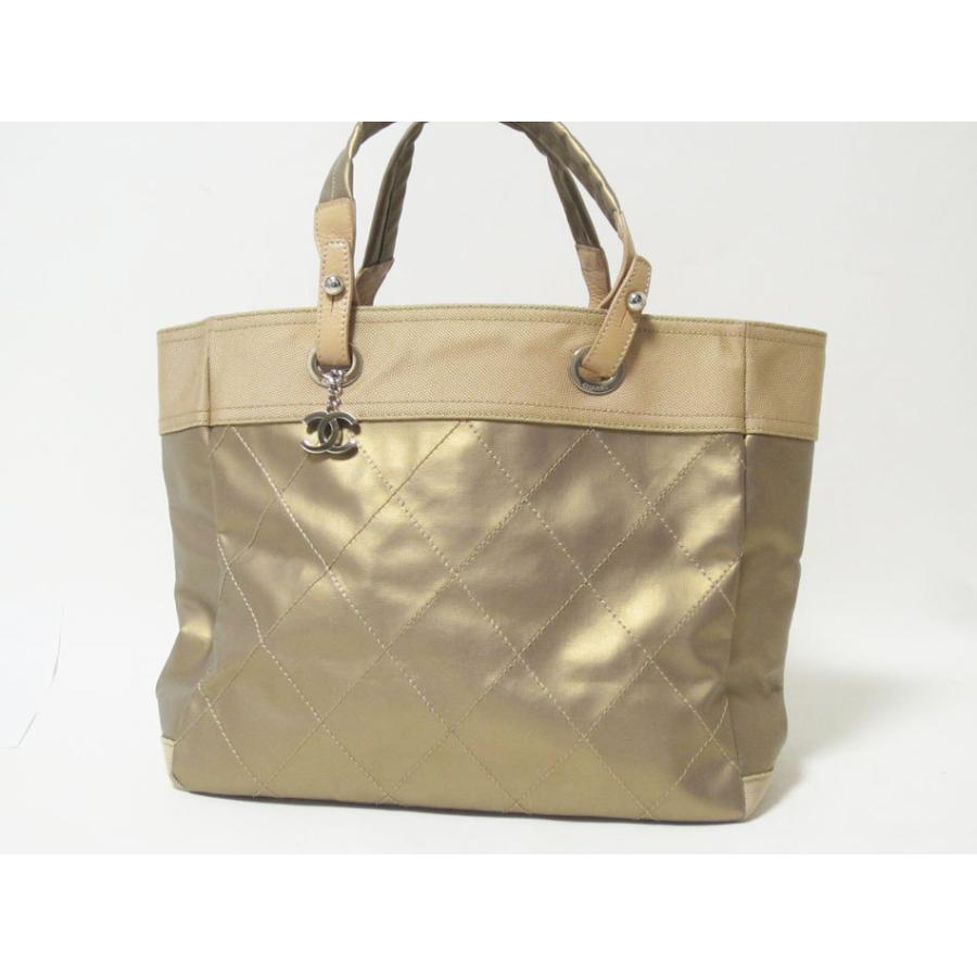 送料無料 CHANEL シャネル パリビアリッツ ラージトートバッグ ゴールド コーティングカーフ 中古