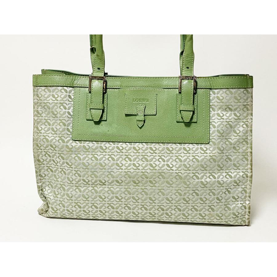 LOEWE 送料無料 ロエベ トートバッグ キャンバス グリーン レザー 中古