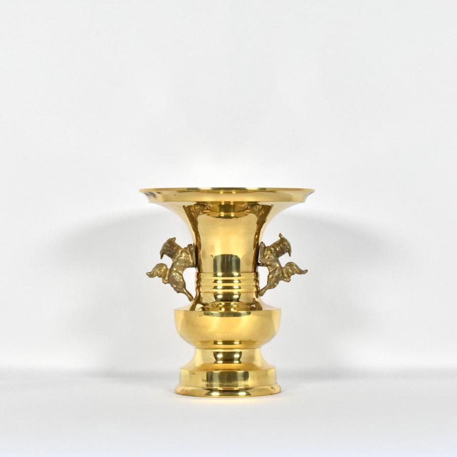 アウトレット寺院仏具】花立・獅子掛け・7寸・真鍮磨き/寺院 アウトレット寺院仏具】花立・獅子掛け・7寸・真鍮磨き/寺院