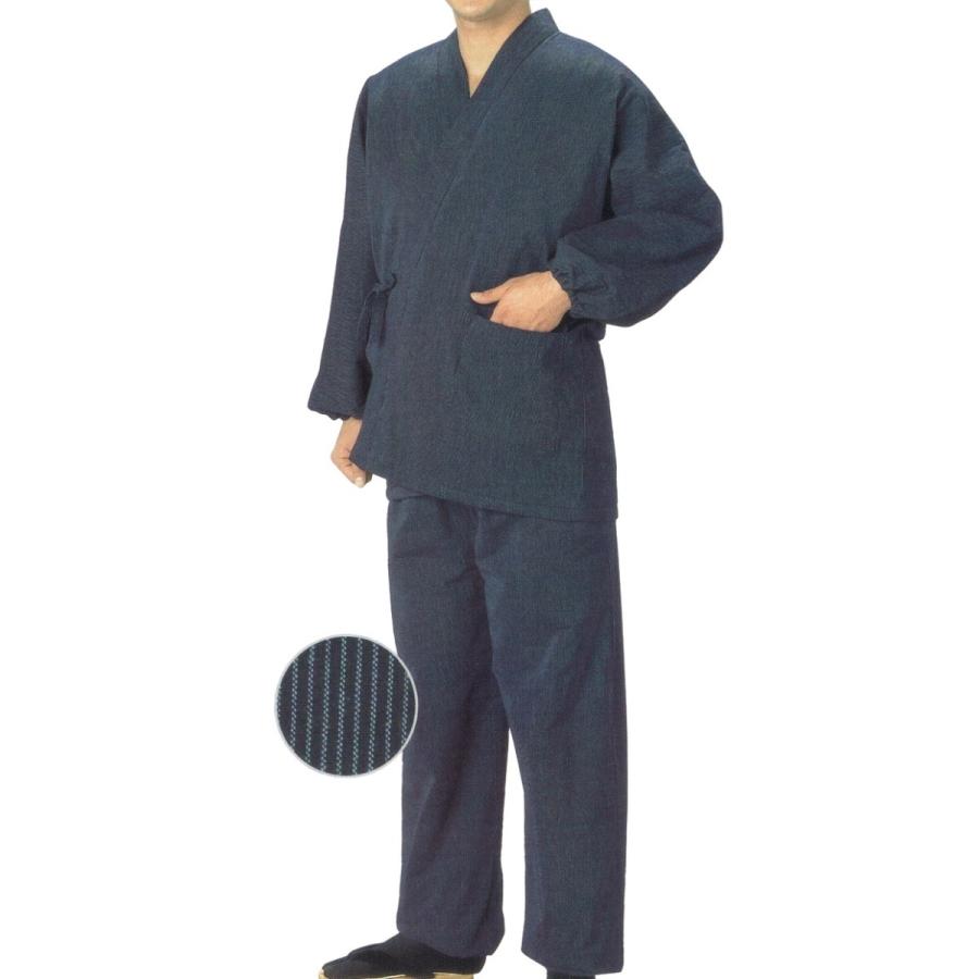 作務衣　さむえ　中綿入 （男女兼用）紺　縞柄　歳221-8910-L寸