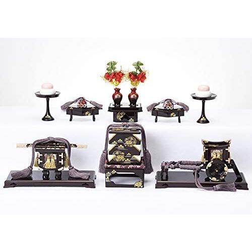 雛人形 道具 3段用 飾台幅90cm 木製30号六品揃道具 溜塗雪牡丹桜