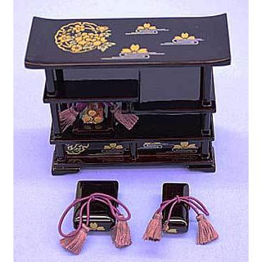 高級溜塗 雪牡丹桜 カルタ三棚揃 35号【木製】【雛人形】【雛道具 