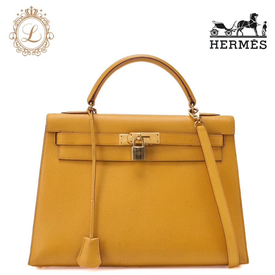 エルメス、ケリー32ハンドバッグ。 HERMES エルメス ケリー32 ハンドバック クシュベル 黄色 外縫い