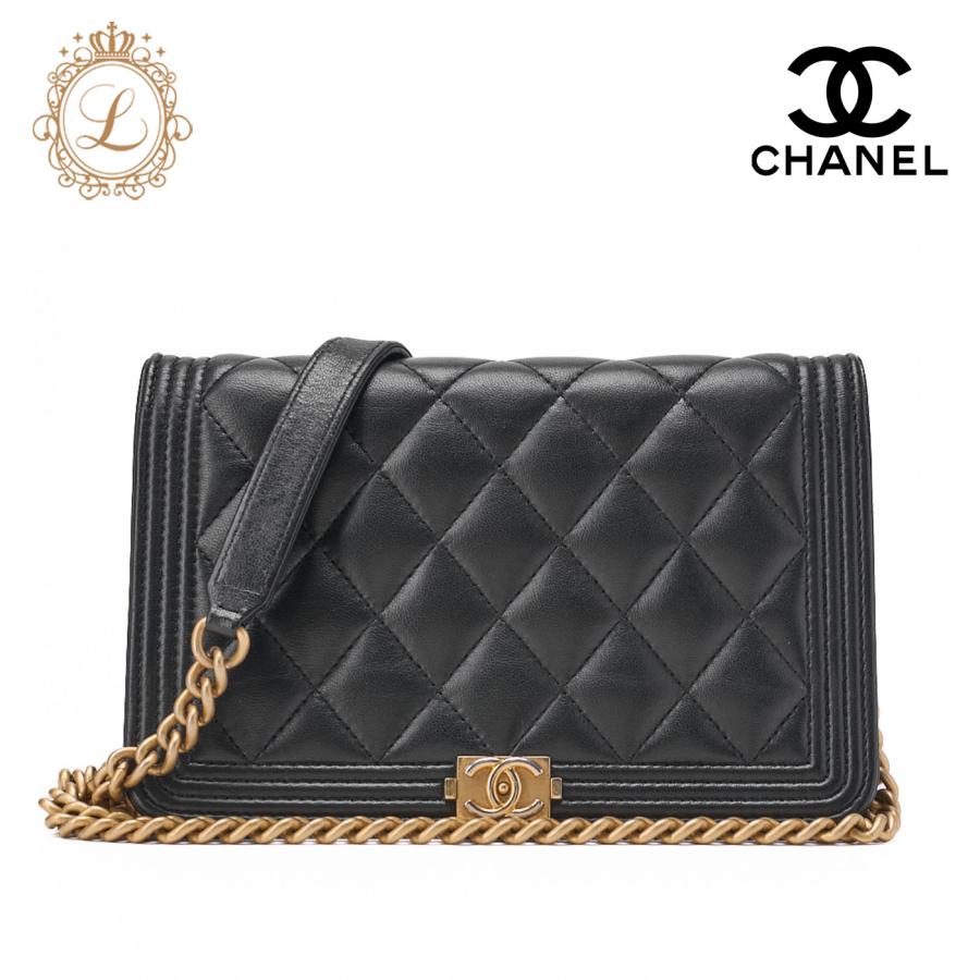 シャネル CHANEL ボーイシャネル マトラッセ ラムスキン 長財布 黒