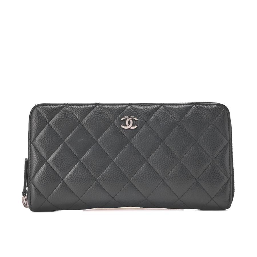 CHANEL シャネル マトラッセ ラウンド長財布 キャビアスキン 黒