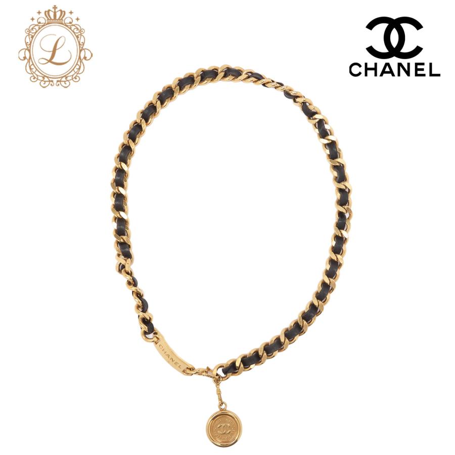 CHANEL シャネル ココマーク チェーンベルト GP×革 黒×ゴールド