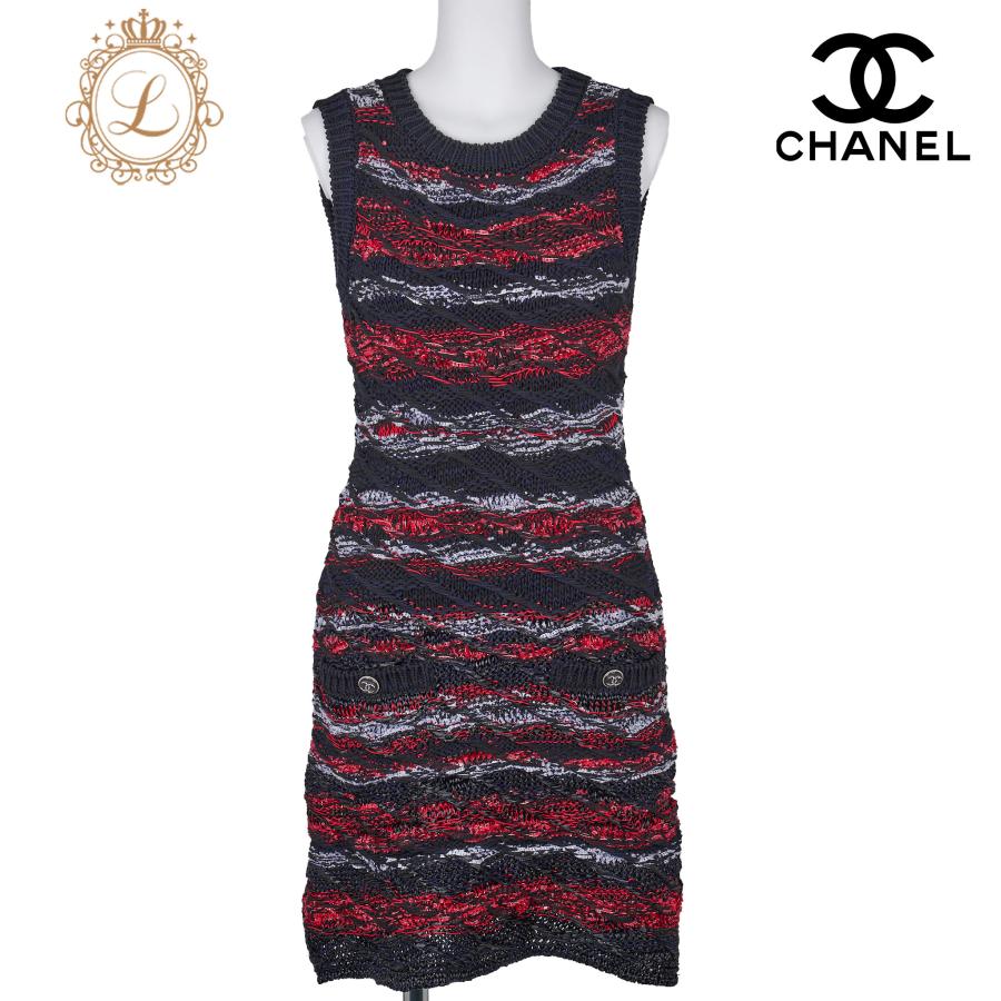 CHANEL シャネル ココボタン ノースリーブ ワンピース 34 マルチカラー 