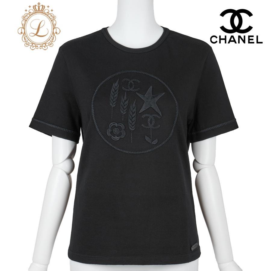 CHANEL シャネル ココマーク スター 刺繍 Tシャツ XS 黒 トップス 半袖 