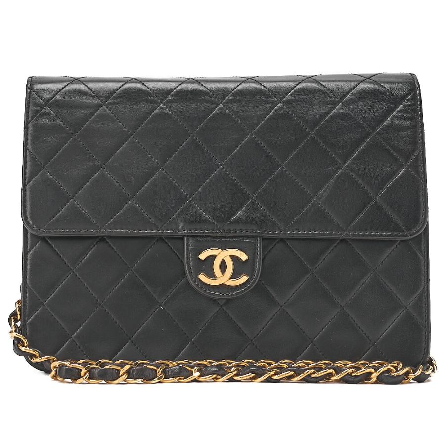 CHANEL シャネル マトラッセ プッシュロック 22cm チェーンショルダー ラムスキン 黒（ゴールド金具）ショルダーバッグ レディース 【送料無料】【中古】 CHANEL シャネル マトラッセ プッシュロック 22cm チェーンショルダー