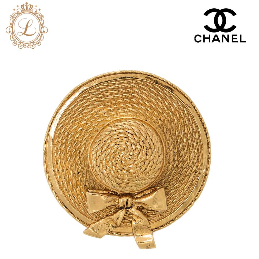 CHANEL シャネル 麦わら柄 帽子 ブローチ ゴールド レディースブローチ