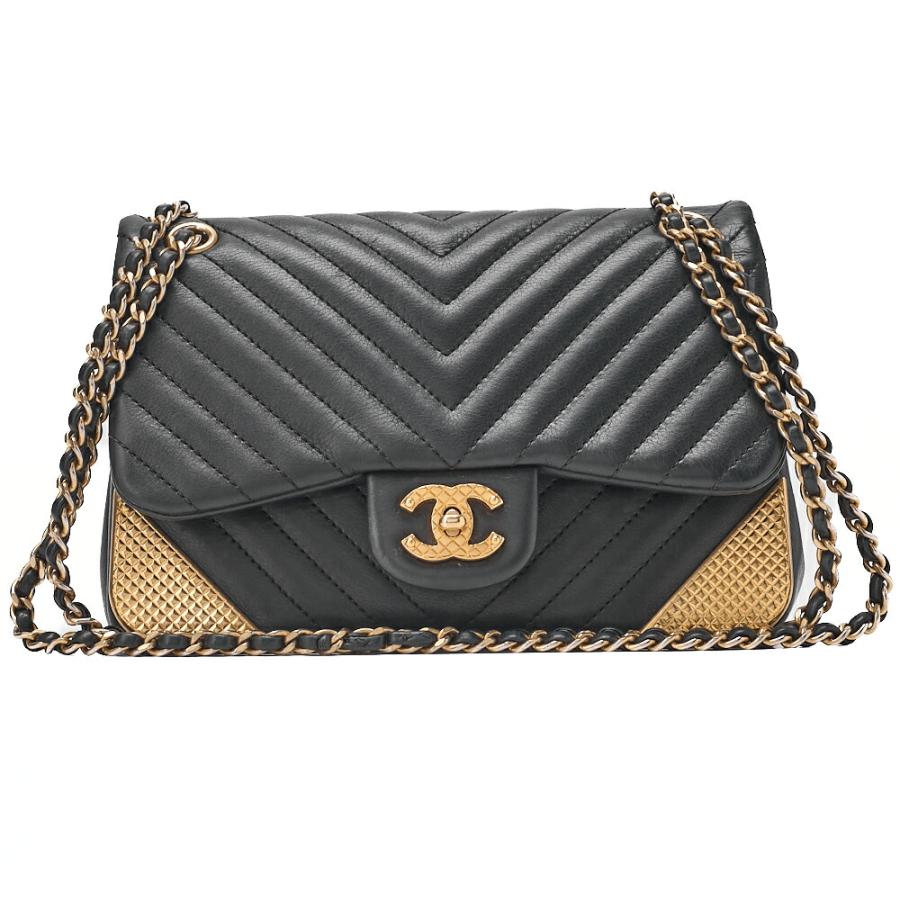 CHANEL シャネル ラムスキン Vステッチ ターンロック チェーン 