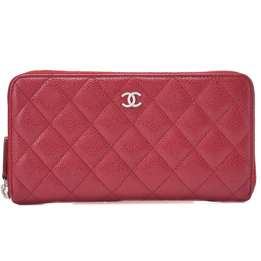 CHANEL シャネル マトラッセ ラウンド長財布 キャビアスキン 赤