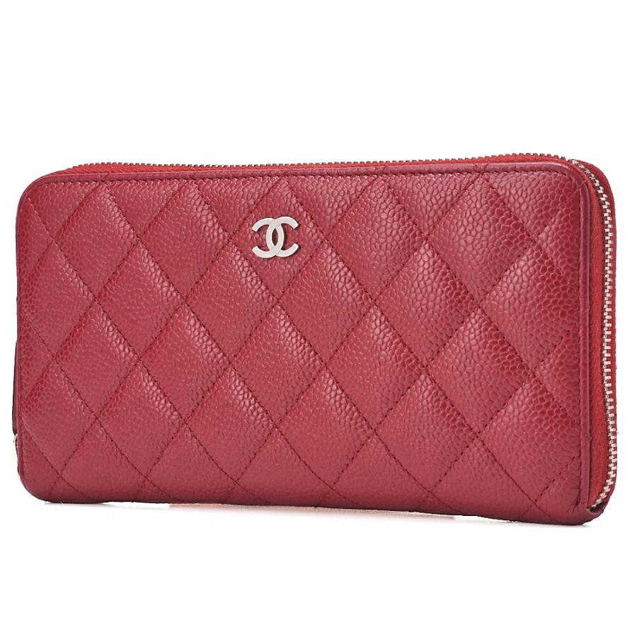CHANEL マトラッセ キャビアスキン フラップウォレット 長財布 赤