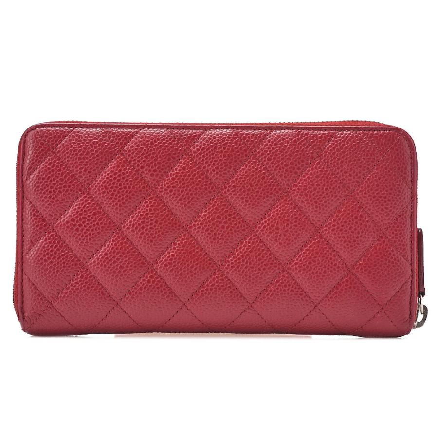CHANEL シャネル マトラッセ ラウンド長財布 キャビアスキン 赤