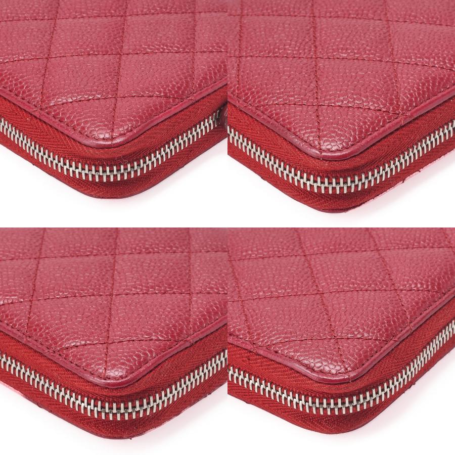 CHANEL シャネル マトラッセ ラウンド長財布 キャビアスキン 赤