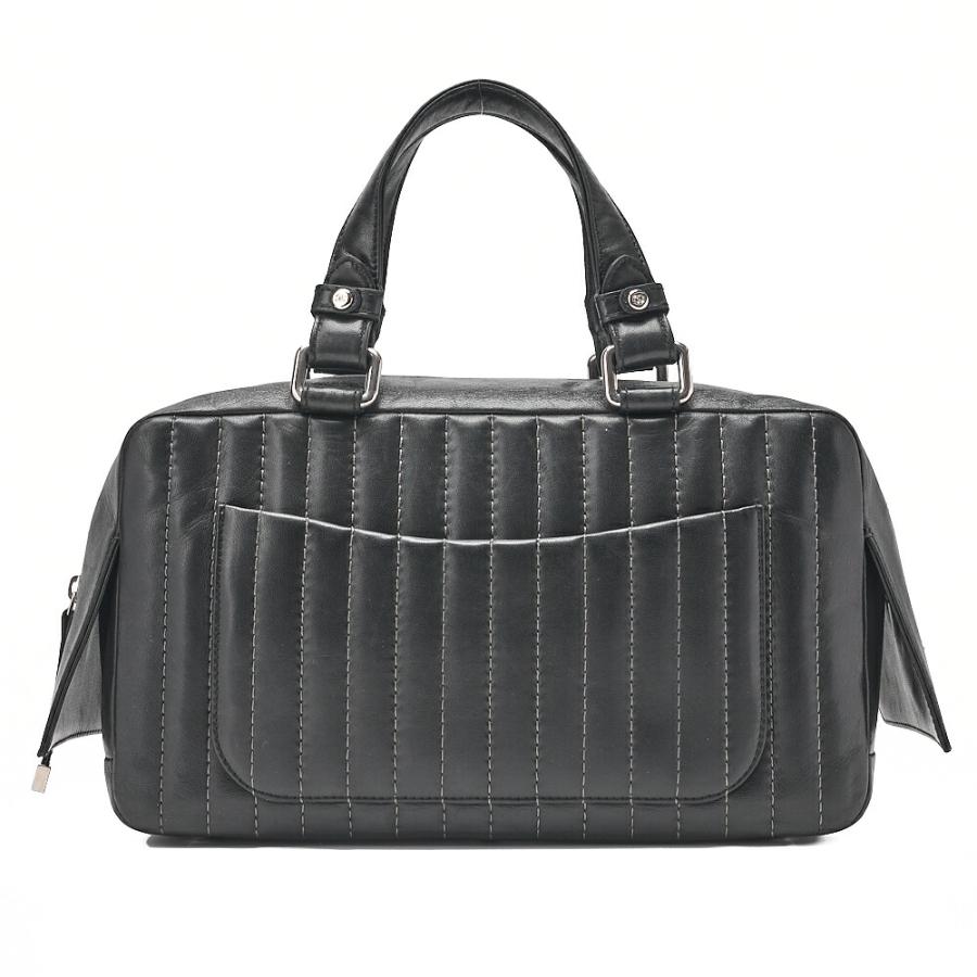CHANEL シャネル ラムスキン マドモアゼル ハンドバッグ 黒 シルバー 