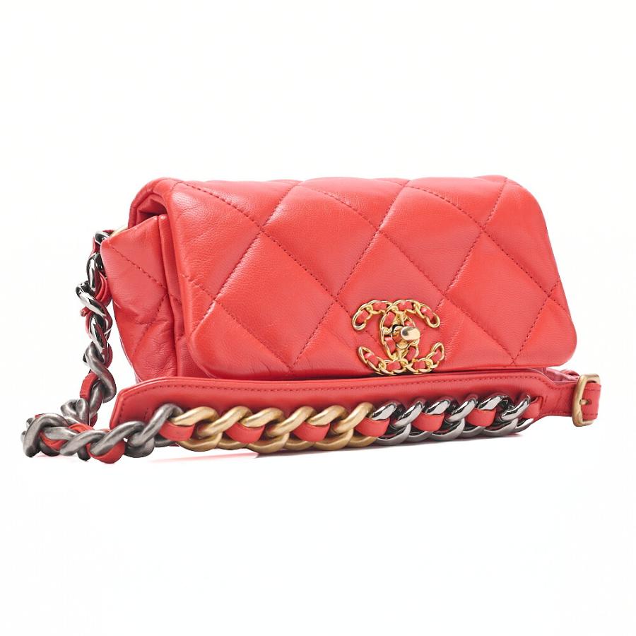 CHANEL シャネル ラムスキン マトラッセ ウエストポーチ 赤系