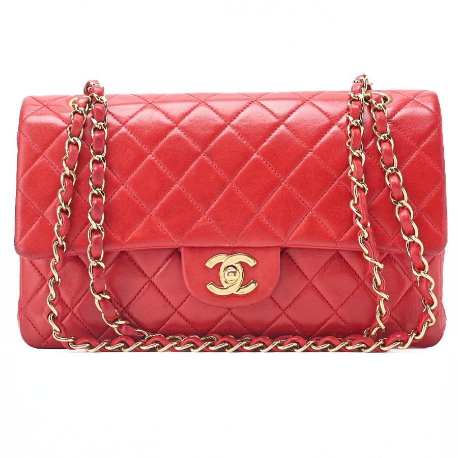 CHANEL シャネル チェーンショルダーバッグ マトラッセ ラムスキン 赤 