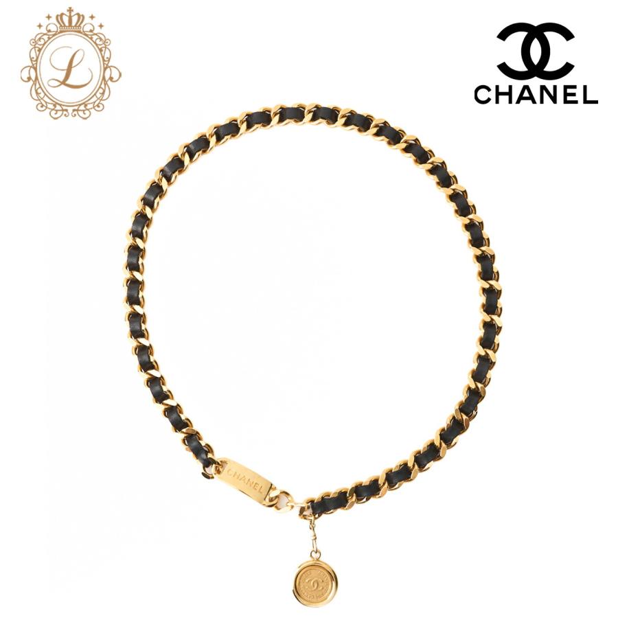 CHANEL シャネル ココマーク コインチャーム チェーンベルト GP×革 黒