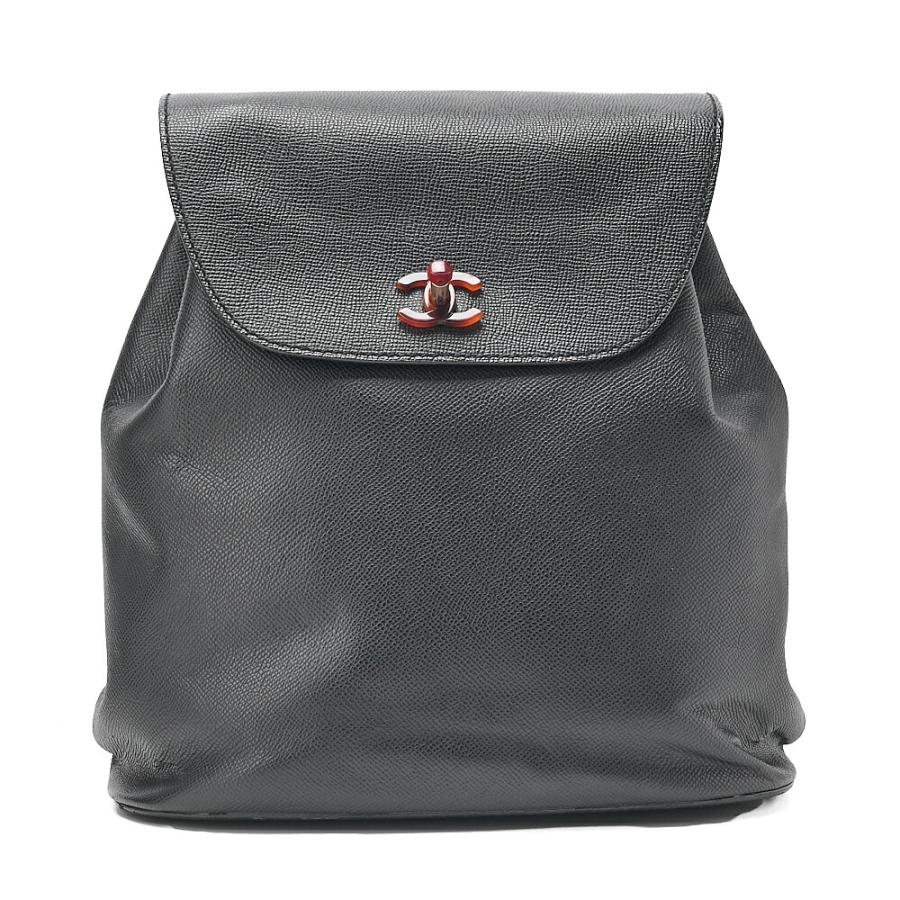 CHANEL 黒リュック キャビアスキン ターンロック式 CHANEL シャネル べっ甲柄 リュック ターンロック キャビアスキン 黒