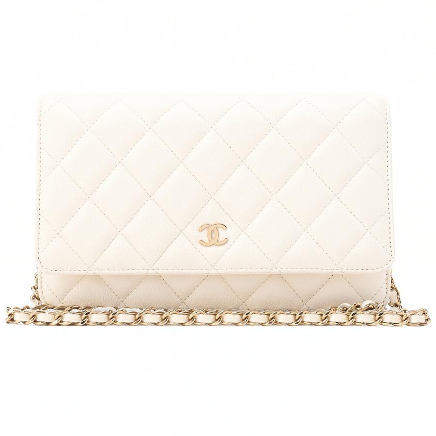 CHANEL シャネル マトラッセ チェーンウォレット キャビアスキン 白 