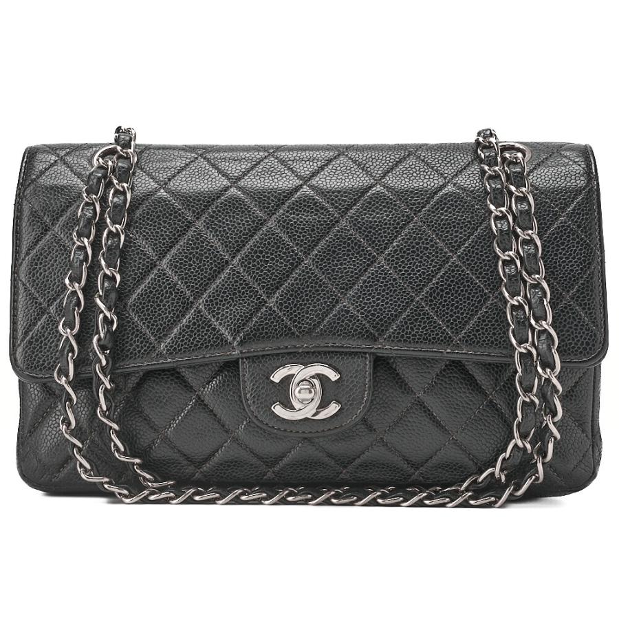 CHANEL シャネル マトラッセ ターンロック ダブルフラップ25 チェーンショルダーバッグ キャビアスキン 黒（シルバー金具）レディースバッグ ハイブランド【中古】【送料無料】 CHANEL シャネル マトラッセ ターンロック ダブルフラップ25 チェーン