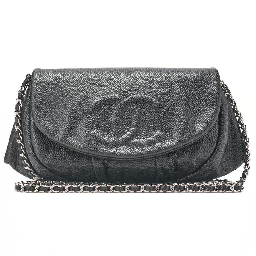CHANEL シャネル キャビアスキン ココマーク ハーフムーン チェーン