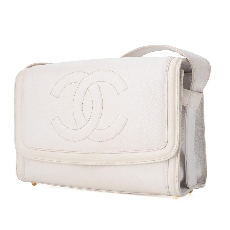 CHANEL シャネル デカココマーク シングルフラップ ショルダーバッグ キャビアスキン 白（ゴールド金具） レディースバッ_1