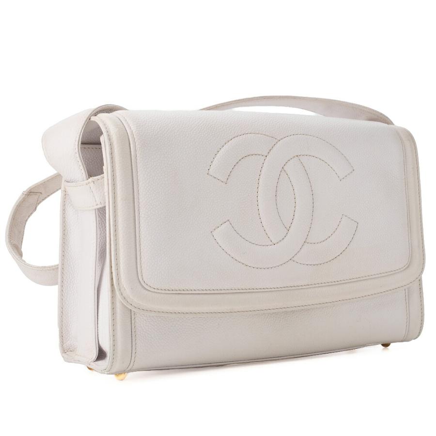 CHANEL シャネル デカココマーク シングルフラップ ショルダーバッグ キャビアスキン 白（ゴールド金具） レディースバッ_2