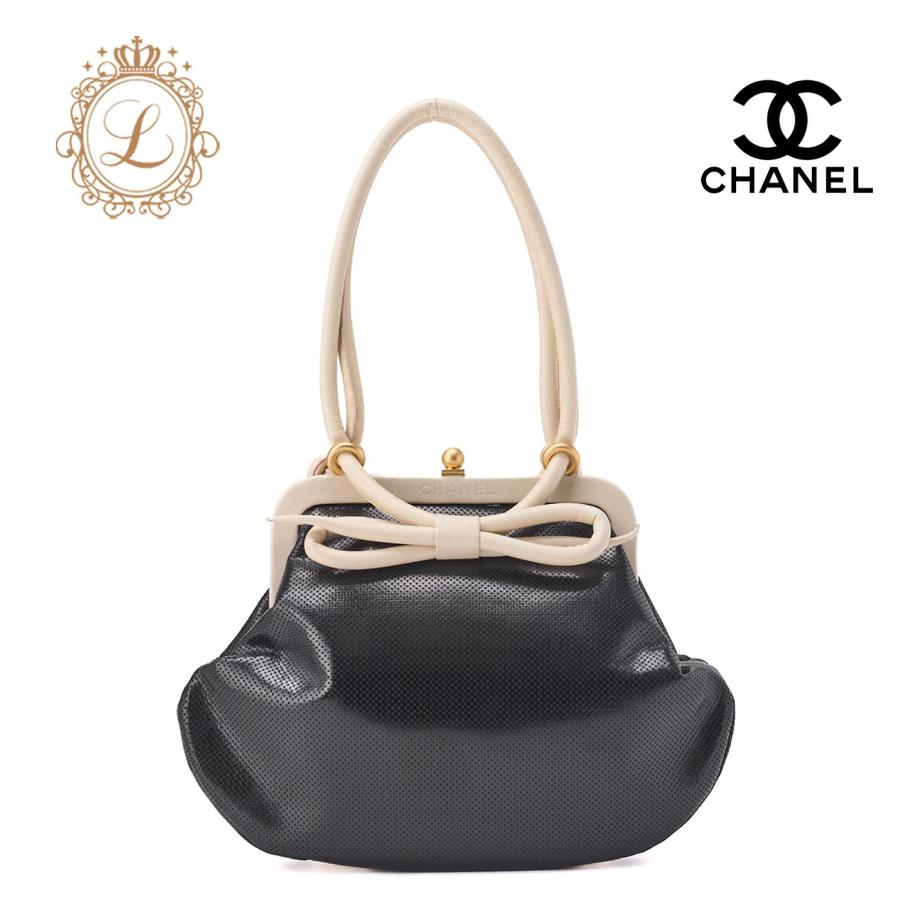 CHANEL シャネル ショルダーバッグ トートバッグ がま口 黒×白 CHANEL シャネル ショルダーバッグ トートバッグ がま口 黒×白