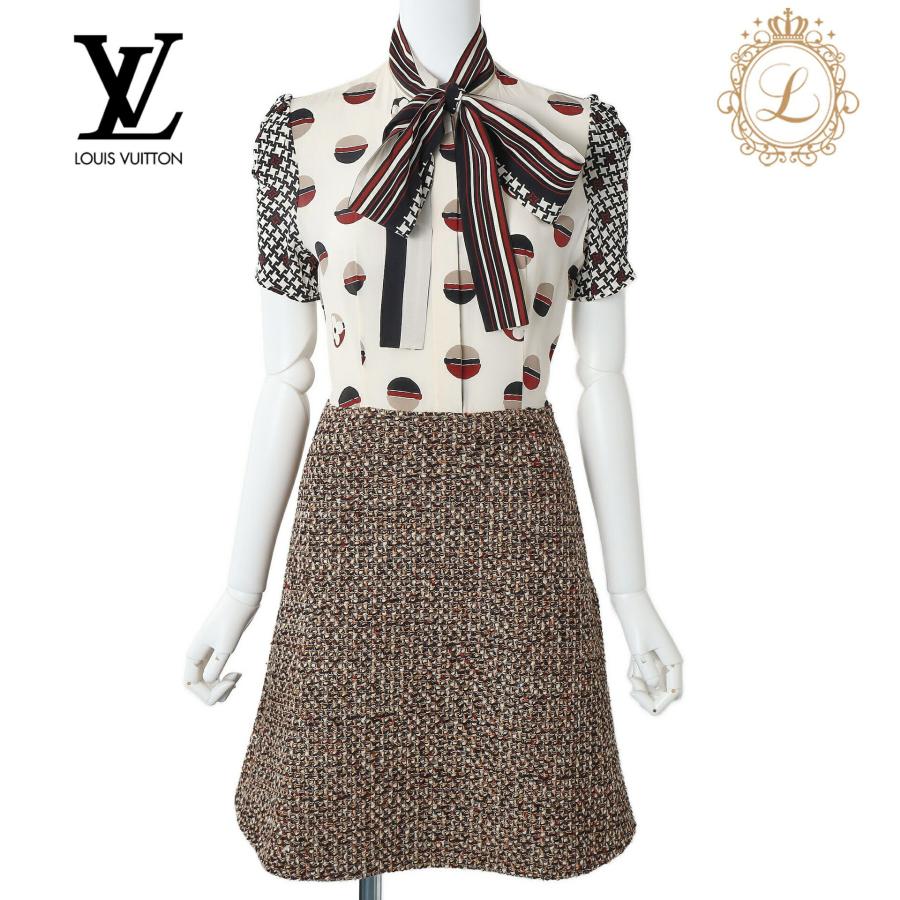 LOUIS VUITTON ルイヴィトン ツイード ワンピース ドレス 34 ブラウン  