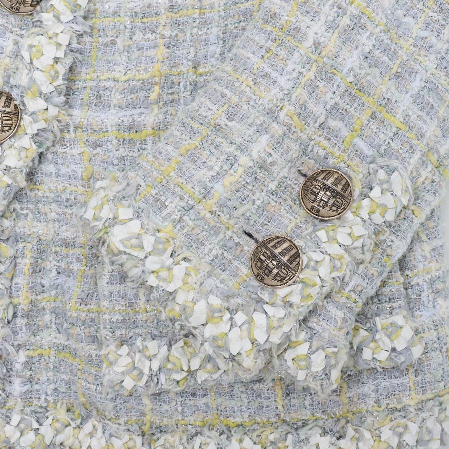 CHANEL シャネル ココボタン ツイード ノーカラー ジャケット CHANEL シャネル ココボタン ツイード ノーカラー ジャケット
