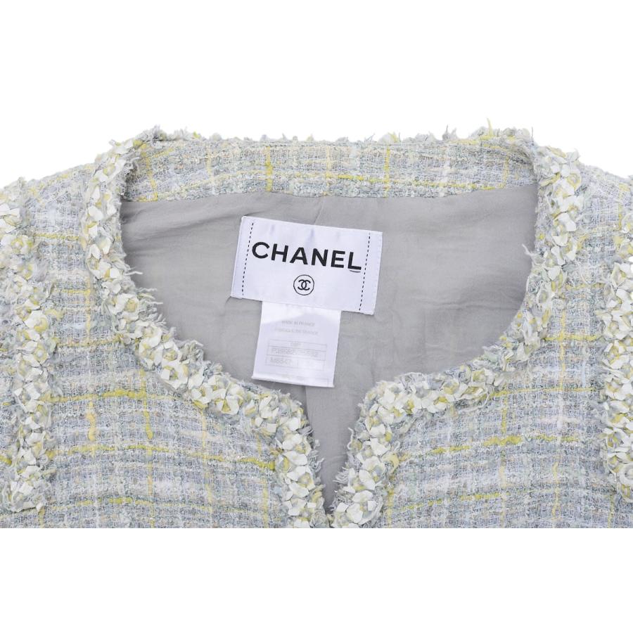 CHANEL シャネル ココボタン ツイード ノーカラー ジャケット CHANEL シャネル ココボタン ツイード ノーカラー ジャケット