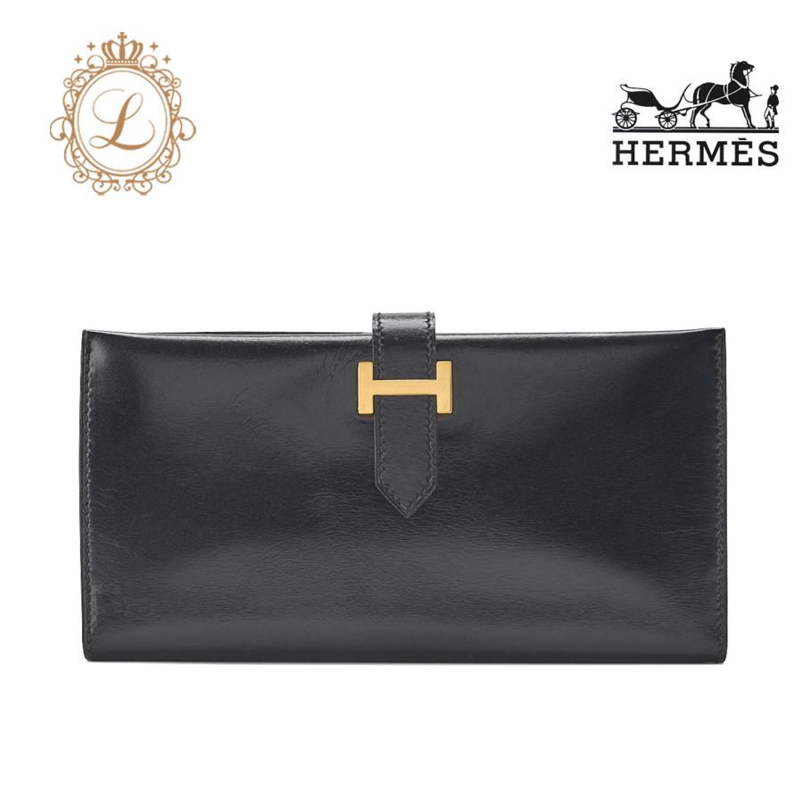 HERMES エルメス ベアンスフレ 2つ折り長財布 ボックスカーフ 黒  