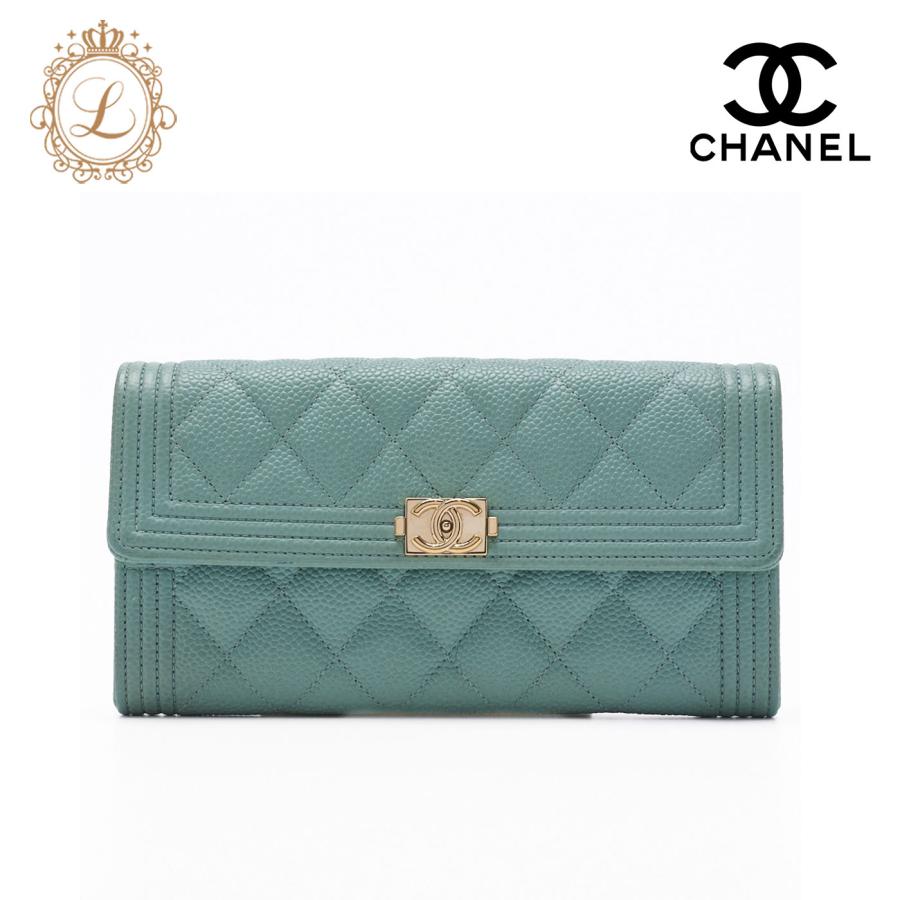 CHANEL シャネル ボーイシャネル マトラッセ 二つ折り長財布 キャビア 